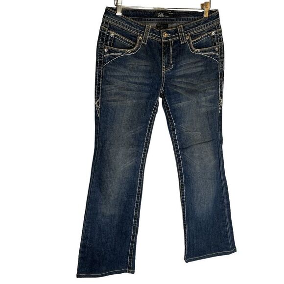 Pello Juniors size 7 Blue Stretch mid-rise bootcut embellished  denim blue jeans - Picture 2 of 9